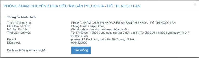 Thông tin phòng khám khi tra cứu